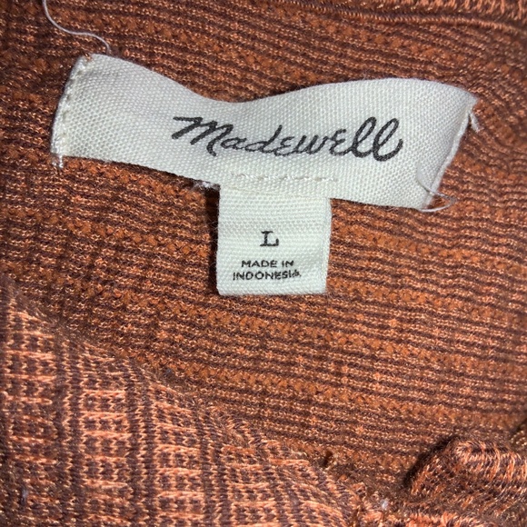 Madewell Earthen Red knit textured button front shirt Sz L cotton blend stretch - Picture 3 of 4